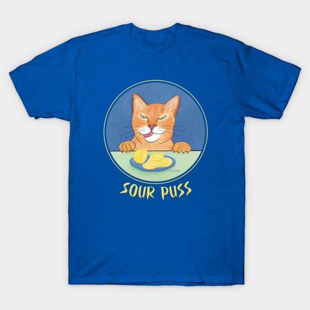 Sour Puss – Funny illustration of a cat’s reaction to tasting a lemon T-Shirt by Crystal Raymond